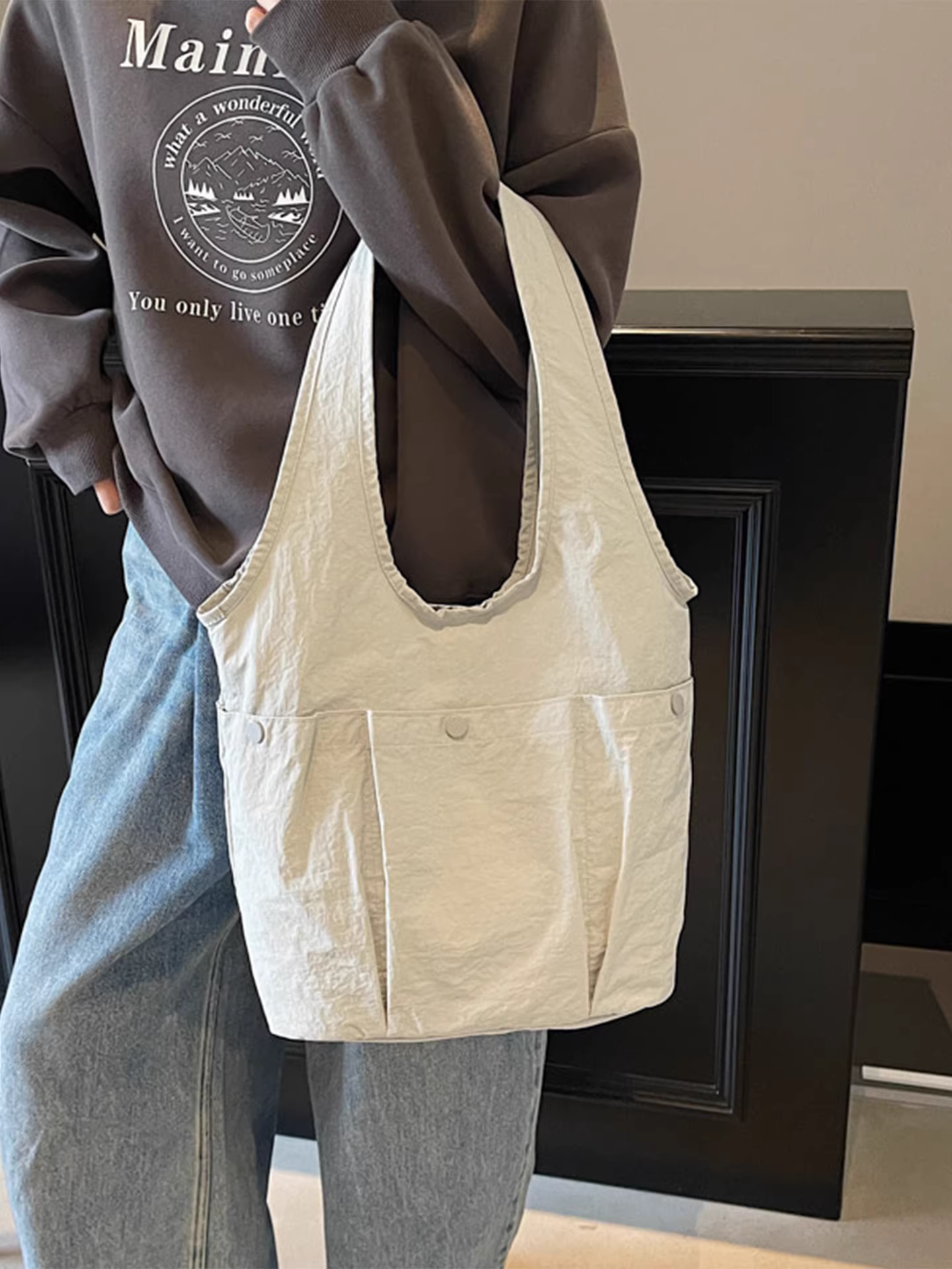Túi vải canvas nữ, dung tích lớn, kiểu dáng mới 2025, đa năng, túi đeo vai đơn giản, túi tote dành cho sinh viên đi học.