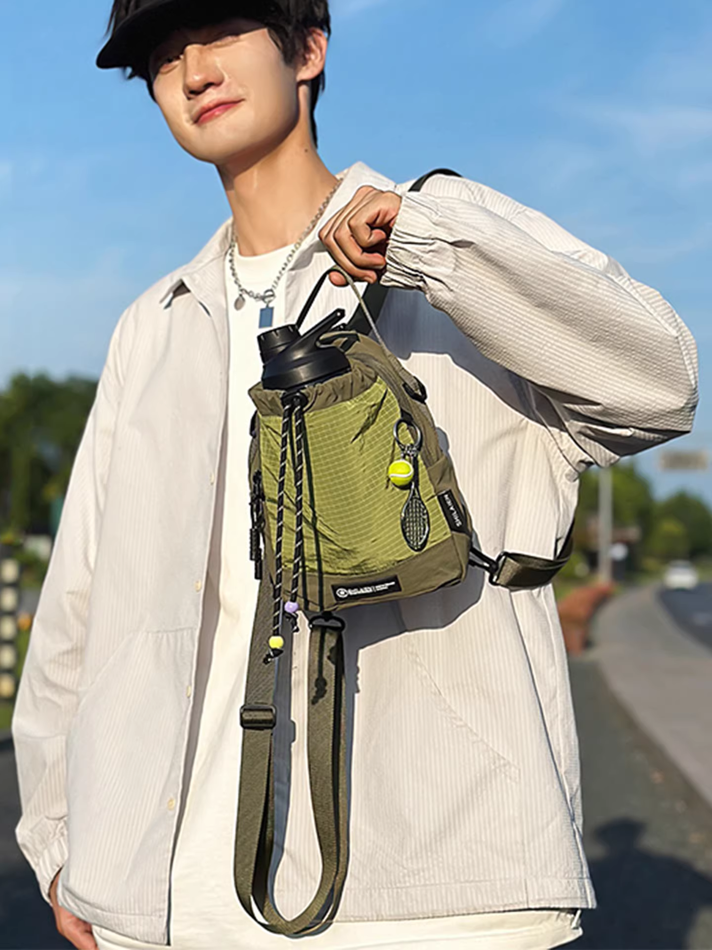 Túi vải canvas nữ, kiểu mới hè 2025, thiết kế độc đáo, phối màu, túi đeo chéo, balo mini thể thao dã ngoại.