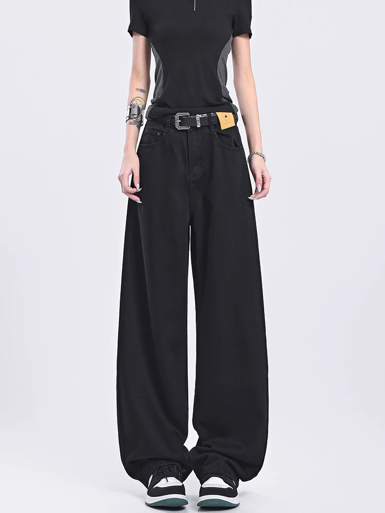 Quần jeans ống đứng đen retro mới của KEN STUDIO2025 dành cho nữ, cạp cao, dáng rộng, quần ống rộng tôn dáng