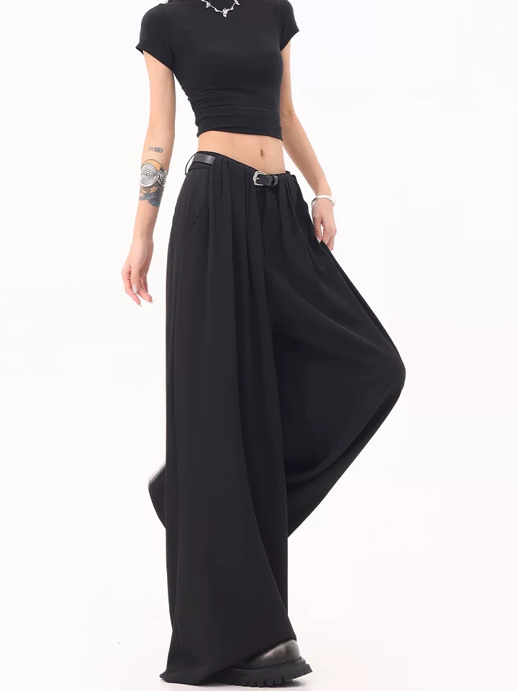 Quần tây ống rộng màu đen cao cấp của KEN STUDIO dành cho nữ, quần tây dáng rộng mỏng mới mùa hè