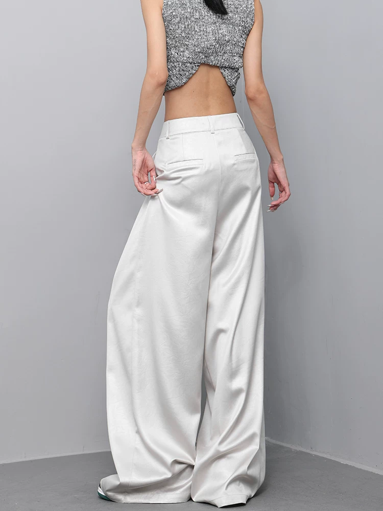 KEN STUDIO mùa hè mới mỏng màu mơ màng có kết cấu như lụa băng quần dài nữ tính thường ngày quần ống rộng dáng rộng