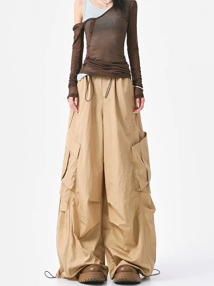 KEN STUDIO Quần cargo mỏng phong cách Mỹ cay cay dành cho nữ mùa hè mới quần rộng ống rộng khiêu vũ nhạc jazz