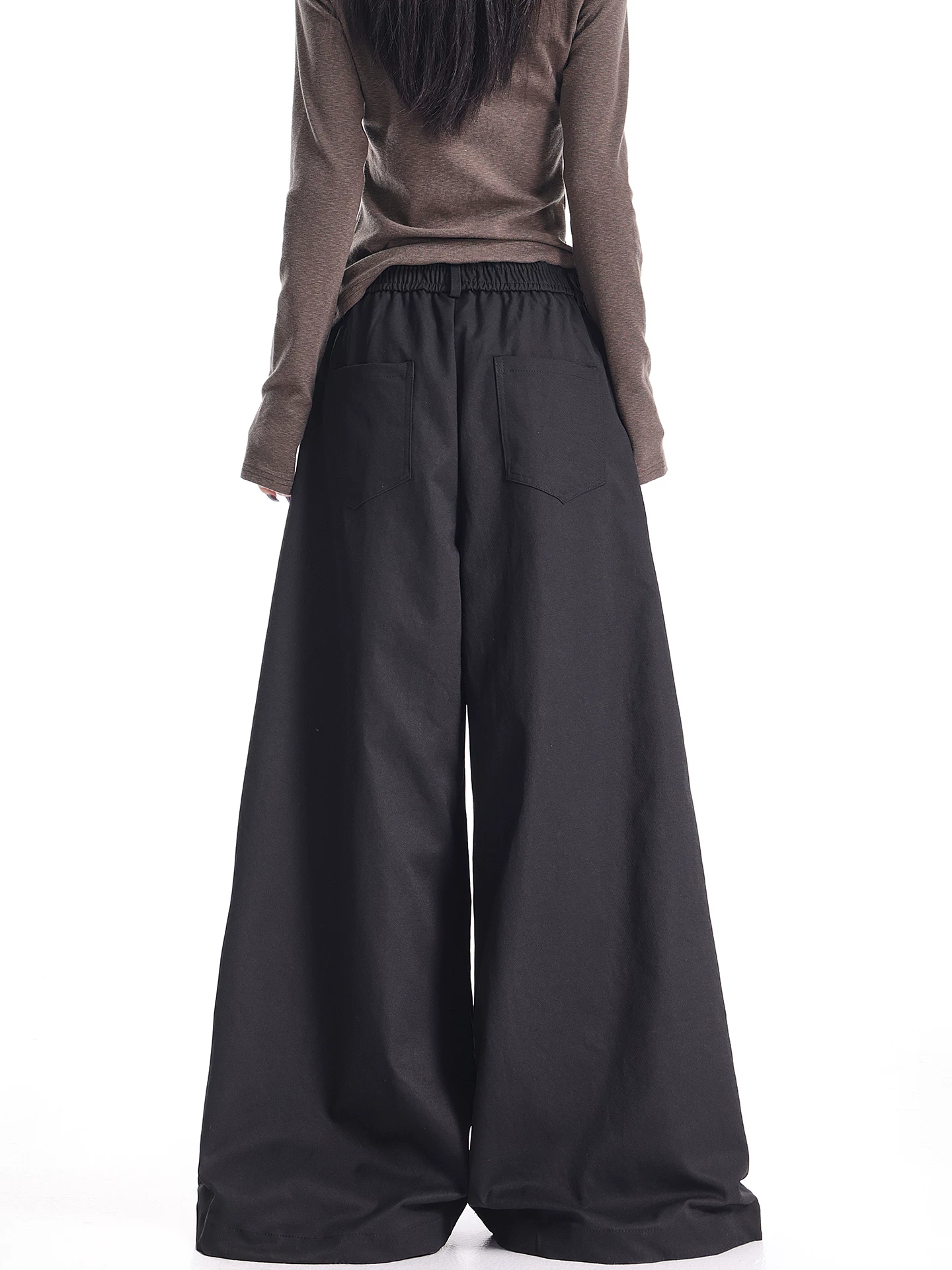 KEN STUDIO2025 Quần ống rộng màu đen mới thu đông dành cho nữ, dáng rộng, thon gọn, quần Yamamoto ống thẳng đa năng