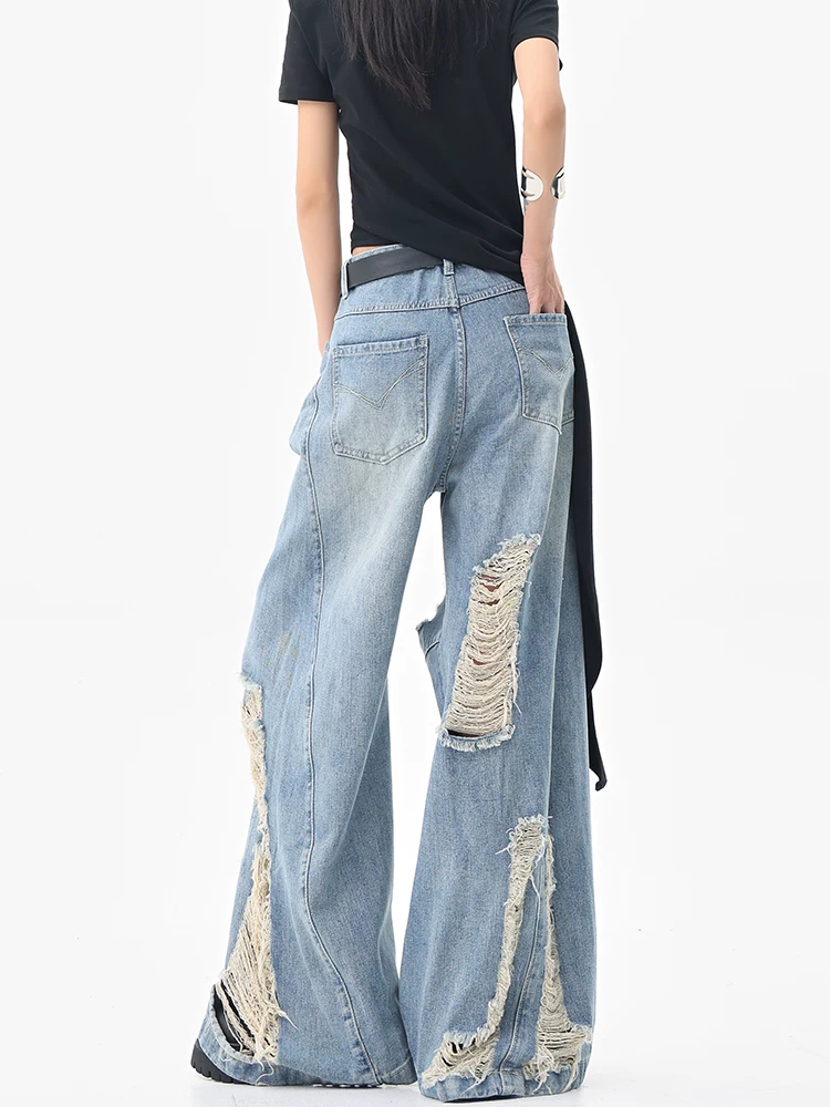 KEN STUDIO quần jean ống rộng kiểu cổ điển mùa hè mới quần dài thẳng lưng cao dáng rộng