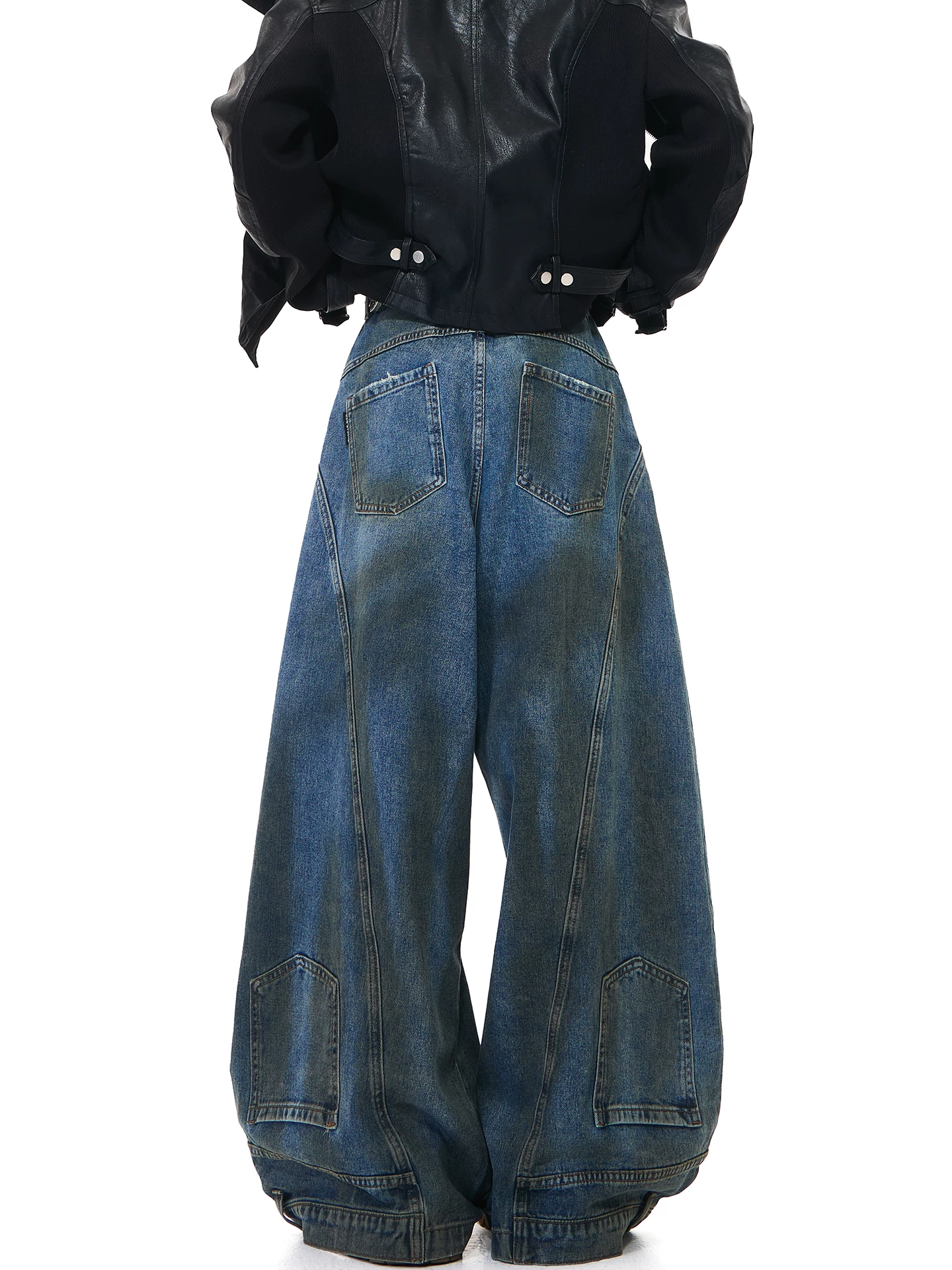 KEN STUDIO Quần jean kiểu cổ điển Mỹ kiểu cổ điển dành cho nữ, cạp cao, dáng rộng, ống rộng, quần bẩn, quần dài đến sàn