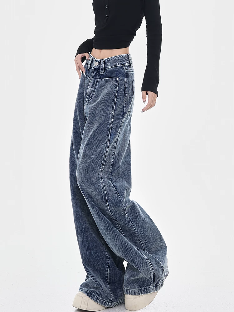 Quần jean nhung kiểu Mỹ cổ điển thu đông mới của KEN STUDIO là quần ống rộng đa năng và phong cách.