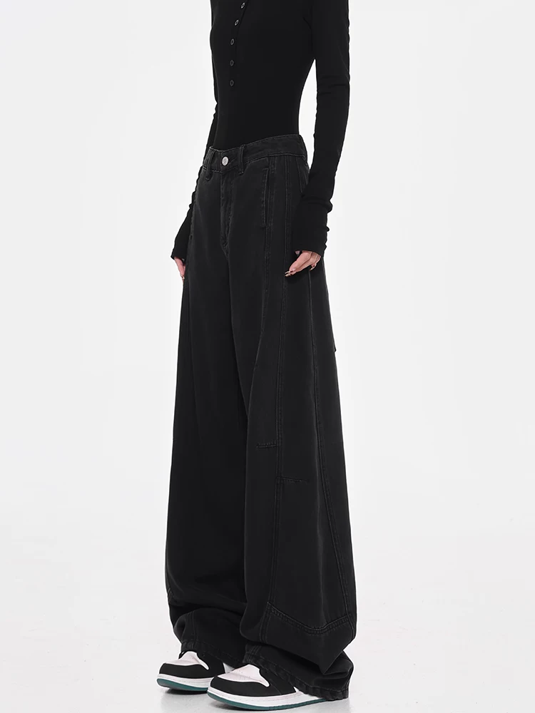 Quần jean cao cấp lót lông cừu mùa thu đông của KEN STUDIO dành cho nữ, quần ống rộng dáng rộng, quần dài ngang sàn