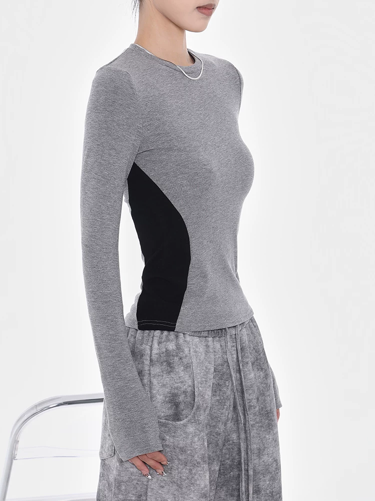 KEN STUDIO2025 Áo sơ mi cơ bản bằng vải chải màu thu đông dành cho nữ, xu hướng áo thun dài tay cổ tròn mềm mại và thoải mái