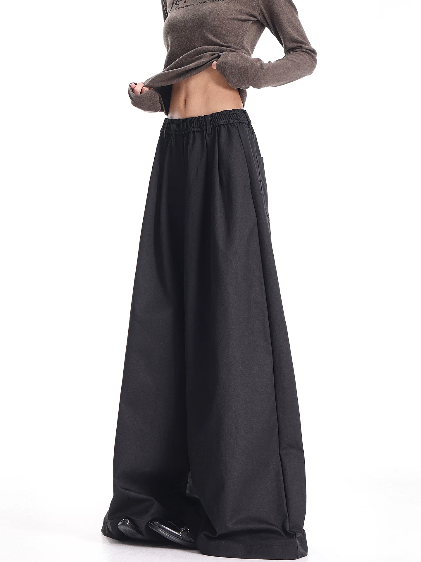 KEN STUDIO2025 Quần ống rộng màu đen mới thu đông dành cho nữ, dáng rộng, thon gọn, quần Yamamoto ống thẳng đa năng