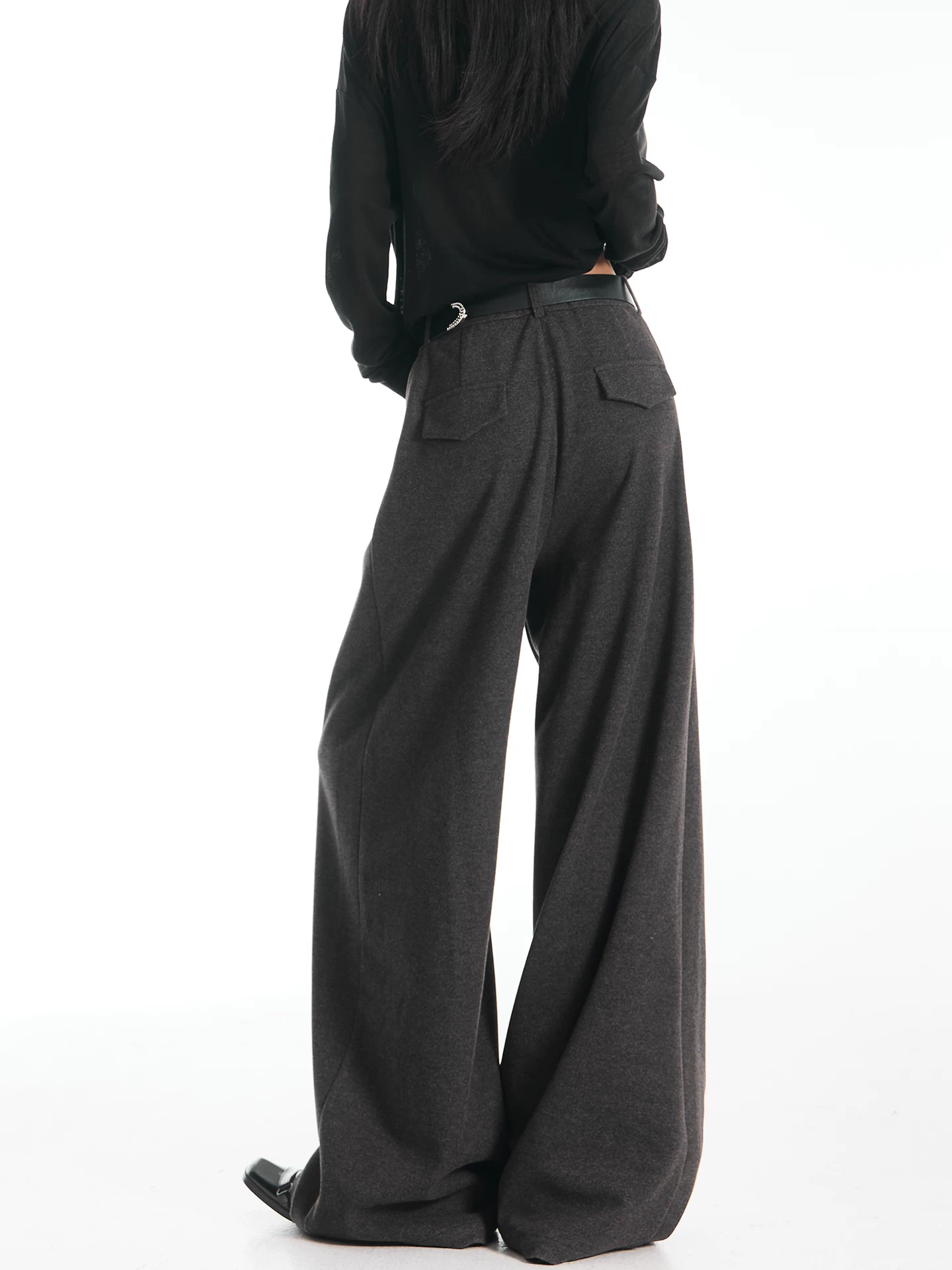 KEN STUDIO Quần tây ống rộng màu xám thu đông mới dành cho nữ, cạp cao, dáng suôn, dáng rộng, dáng suôn, quần dài đến sàn