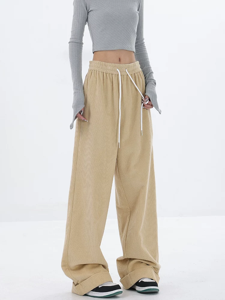 Quần ống rộng bằng vải nhung KEN STUDIO dành cho nữ, quần thường ngày mùa đông mới, quần dài ống thẳng đa năng, dáng rộng.