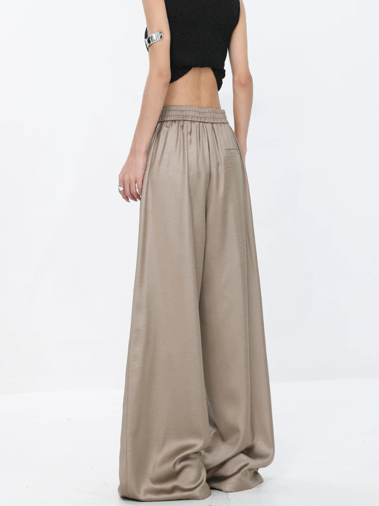 KEN STUDIO quần ống rộng dáng rộng màu sâm panh mới mùa hè dành cho nữ, quần thường ngày đa năng giúp giảm béo