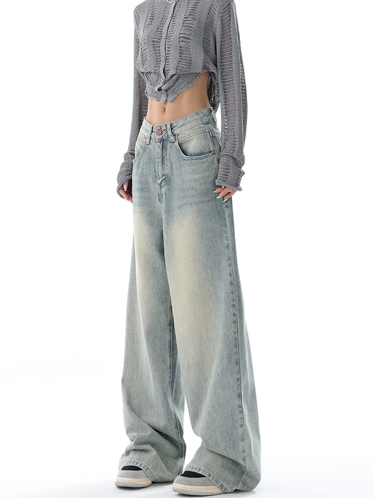 KEN STUDIO quần jean lót lông cừu mới mùa thu đông dành cho nữ, thiết kế cổ điển kiểu Mỹ, quần ống rộng dáng rộng.