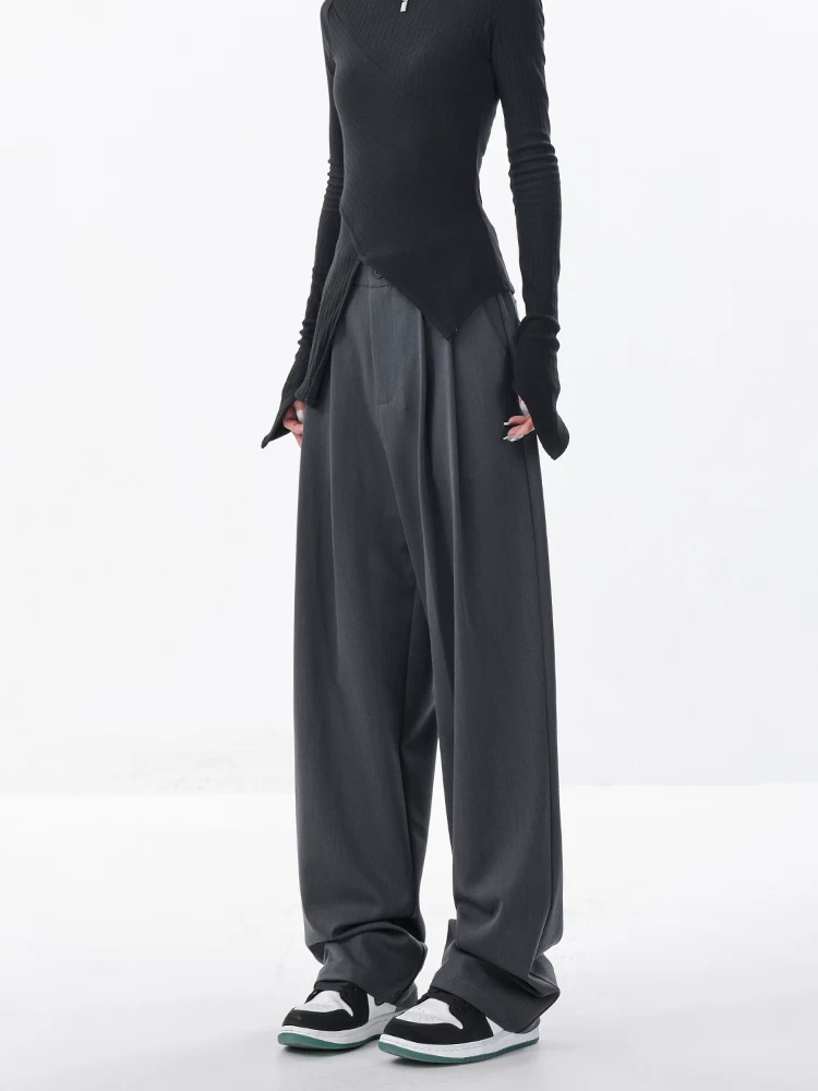 KEN STUDIO quần âu dáng rộng mới đầu thu dành cho nữ với thiết kế xếp ly quần ống rộng độc đáo