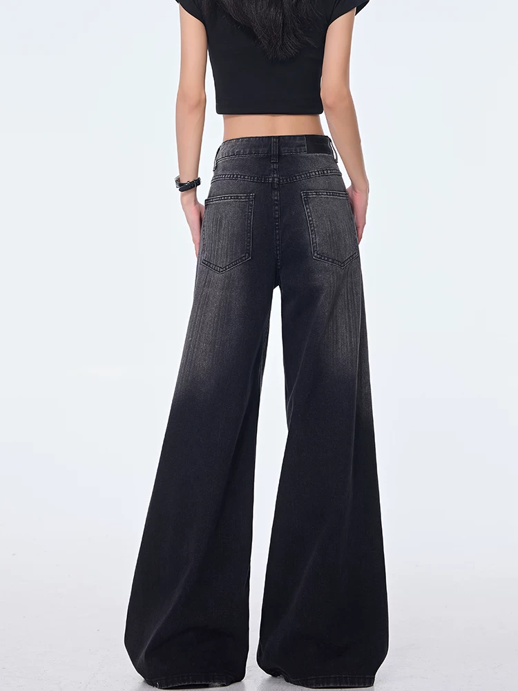 KEN STUDIO Xuân Thu Mới Màu Đen Vintage gradient Quần Jean Nữ Cao Cấp Ống Rộng Quần Ống Thẳng Dài Đến Sàn