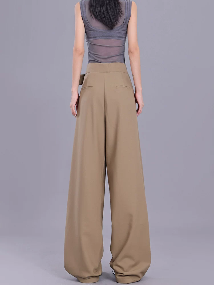 KEN STUDIO【Classic nguyên bản】Quần có khóa dán dành cho nữ, Quần ống rộng dáng suông, Quần âu