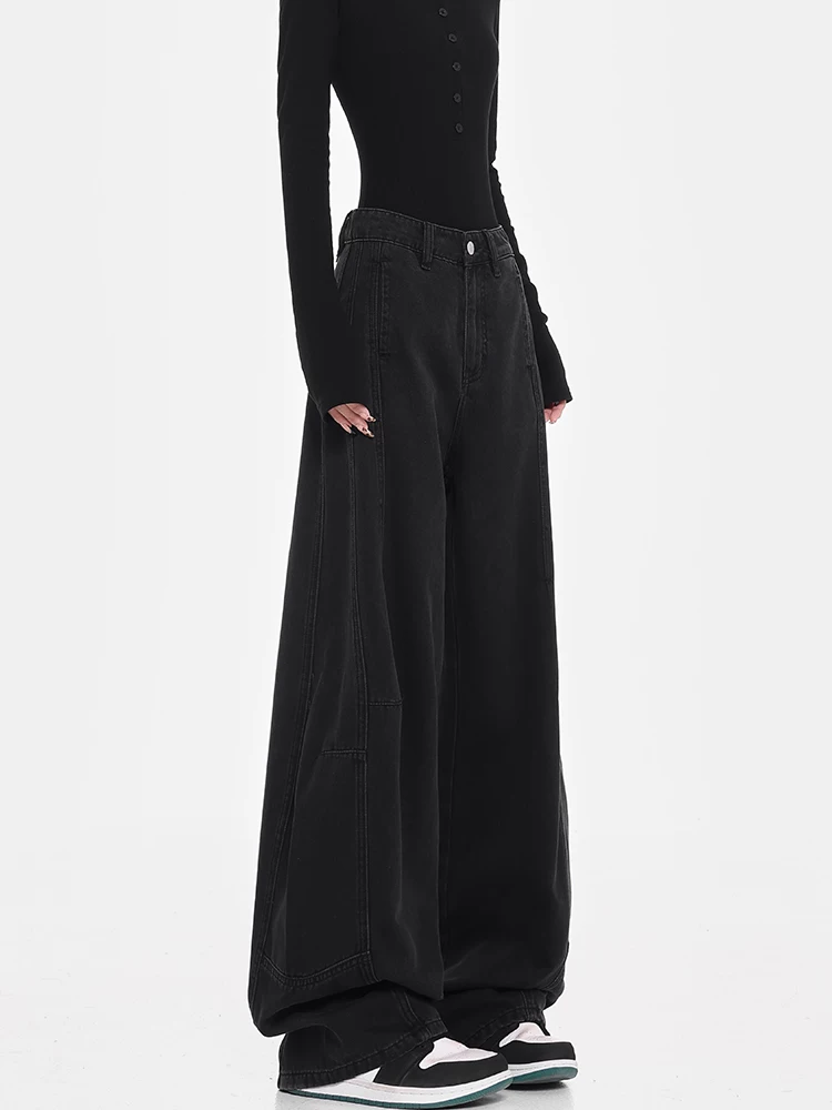 Quần jean cao cấp lót lông cừu mùa thu đông của KEN STUDIO dành cho nữ, quần ống rộng dáng rộng, quần dài ngang sàn