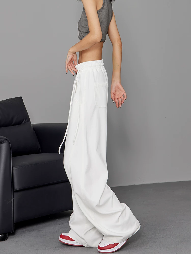 KEN STUDIO Xuân Thu Quần chuối trắng mới Quần thể thao Quần thể thao nữ Quần âu Quần dài đến sàn Quần ống rộng Quần dài