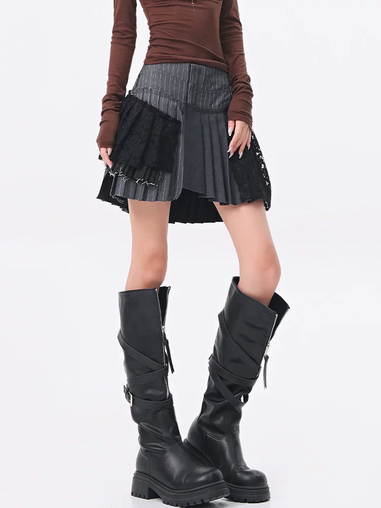 KEN STUDIO cô gái cay cay váy xếp ly không đều mùa hè dành cho nữ mới váy ngắn ôm sát eo cao dáng chữ A