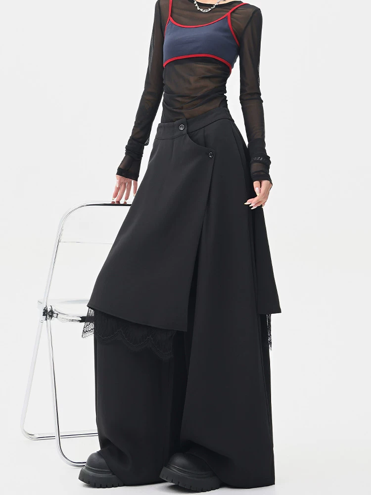 Quần âu giả hai mảnh lấy cảm hứng từ thiết kế của KEN STUDIO dành cho nữ, quần váy dáng rộng ống thẳng mùa hè mới, quần dài đến sàn