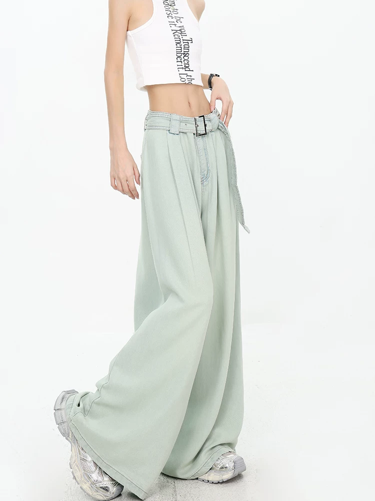 KEN STUDIO mùa hè mới thiết kế cổ điển siêu mỏng quần denim ống rộng dáng rộng dành cho nữ