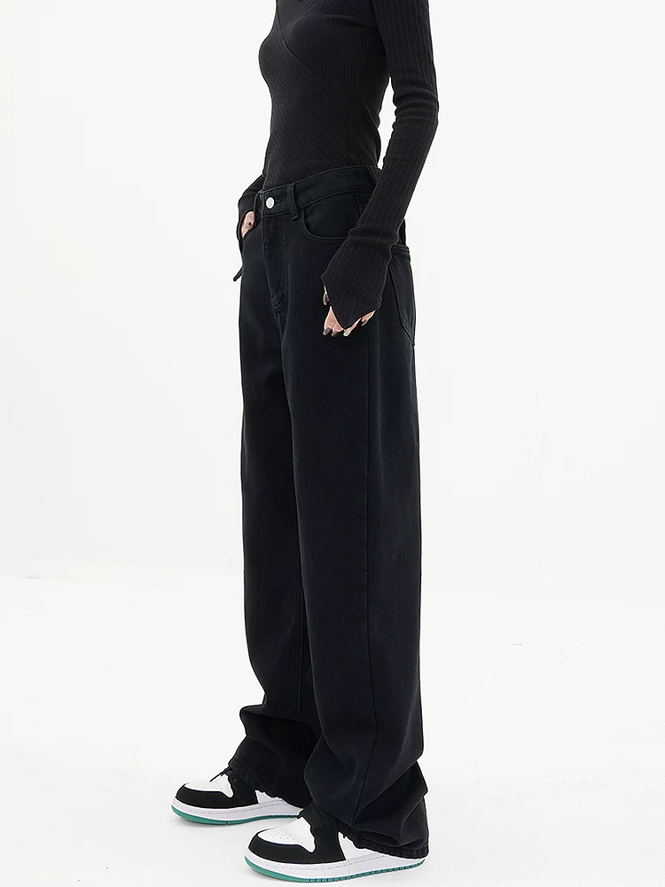 Quần jean đen ống đứng lót lông cừu thu đông KEN STUDIO2025 dành cho nữ, quần cạp cao thời trang, quần xu hướng