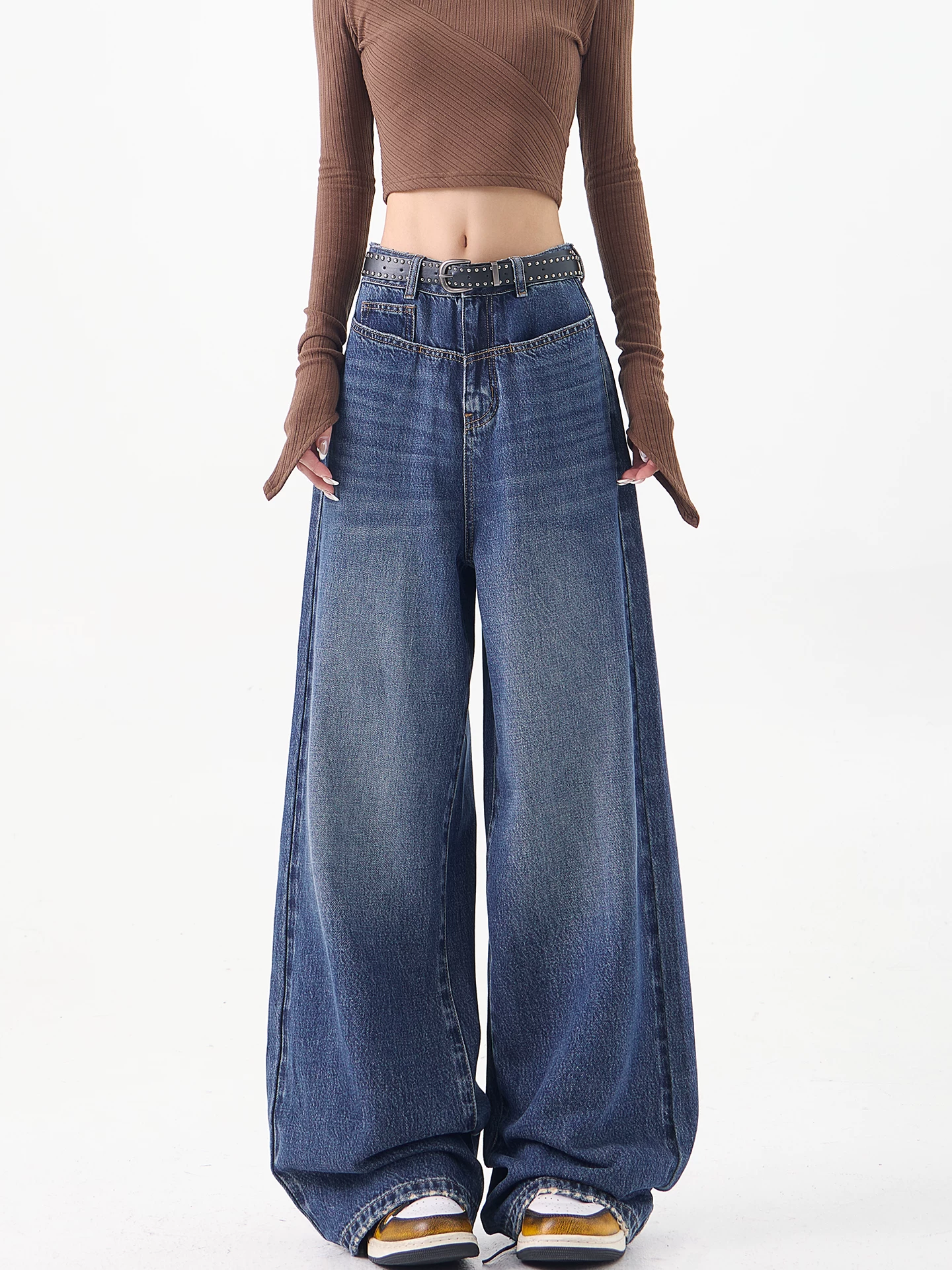 Quần jean ống đứng màu xanh nguyên bản của KEN STUDIO dành cho nữ mùa xuân thu 2025 quần ống rộng mới