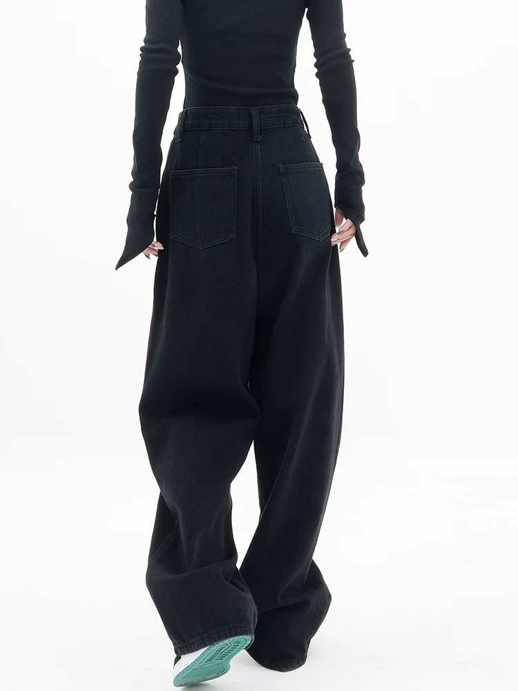 KEN STUDIO Xuân Thu Mới Quần Jean Đen Nữ Cao Cấp Thẳng Rời Giảm Béo Quần Ống Rộng Quần Âu