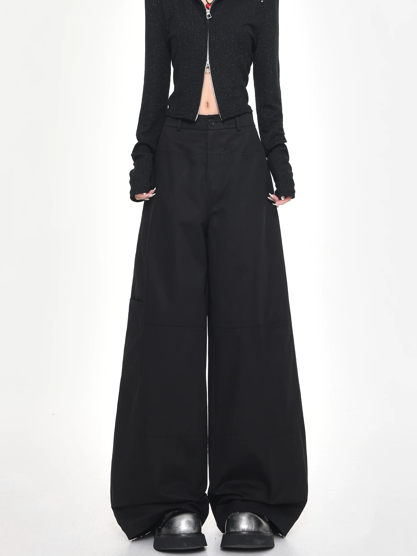 KEN STUDIO Xuân Thu Phong Cách Mới Niche Quần Âu Màu Đen Cao Cấp Quần Âu Nữ Quần Cargo Đa Năng Quần Scimitar