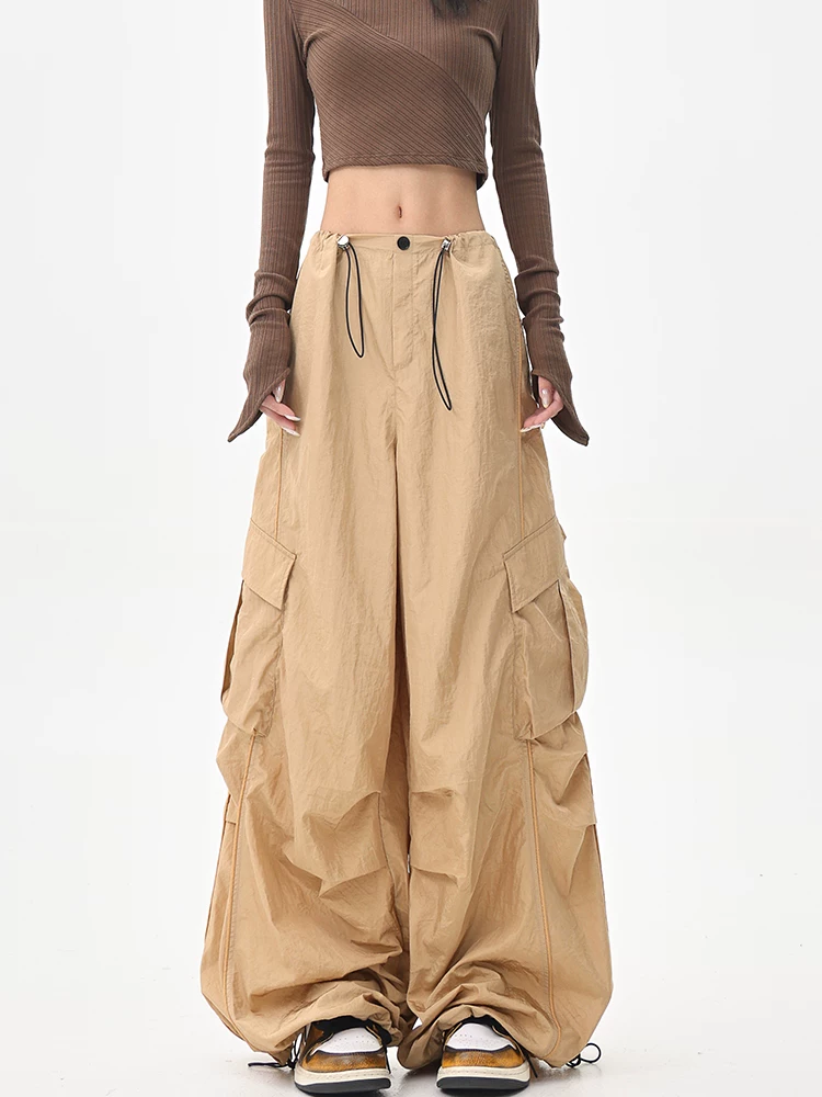 KEN STUDIO mùa hè mới phong cách Mỹ cay nồng cô gái quần cargo mỏng kiểu dù nữ quần cạp cao ống rộng quần nhảy jazz