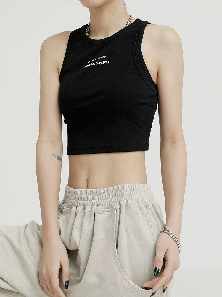 Áo ba lỗ màu đen của KEN STUDIO dành cho nữ, thiết kế độc đáo, phong cách mùa hè mới, áo sơ mi ngắn lưng cao