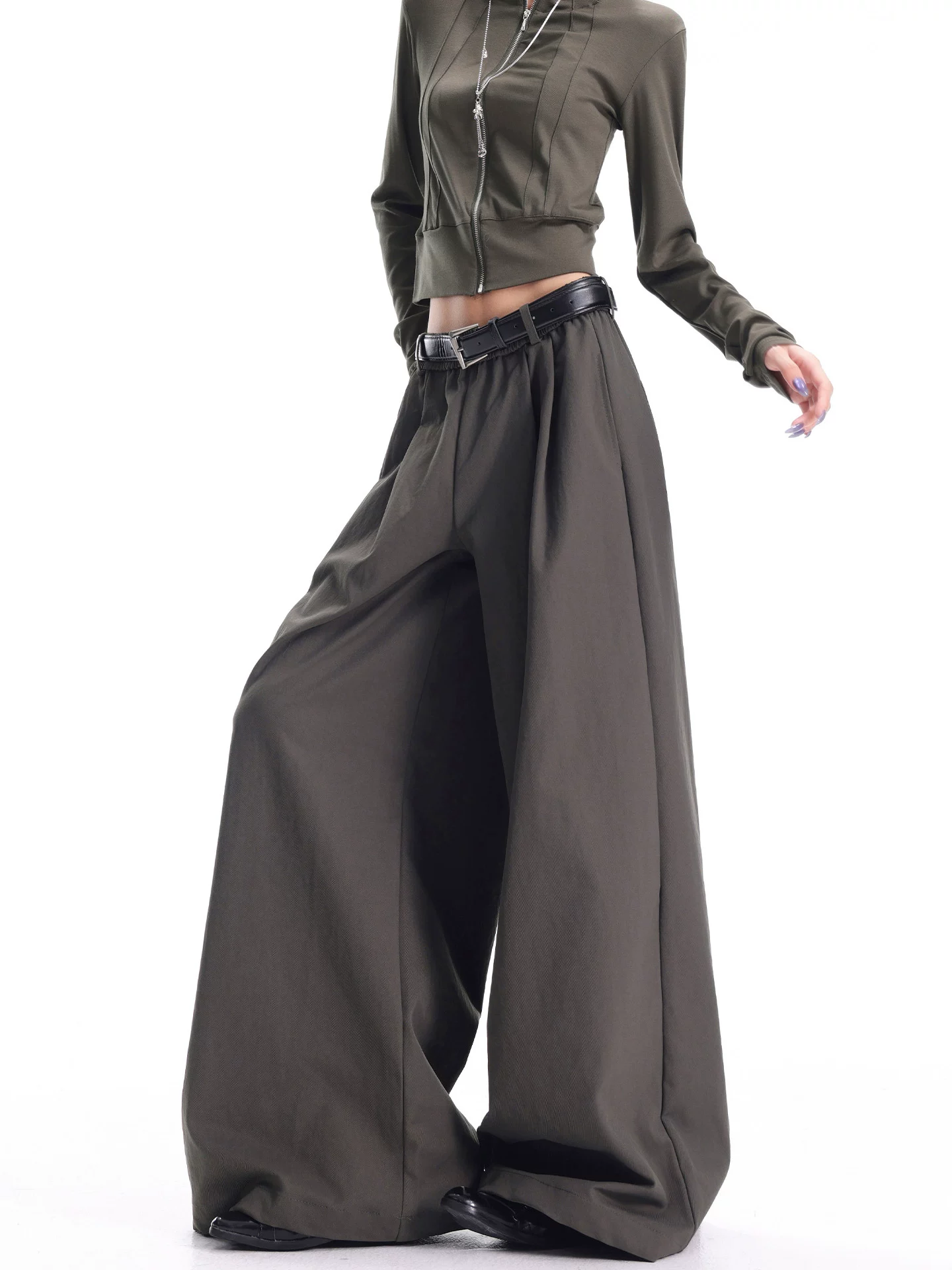 KEN STUDIO mùa thu đông mới phong cách retro thẳng quần ống rộng thường ngày dành cho nữ quần ống rộng cạp cao giảm béo quần Yamamoto