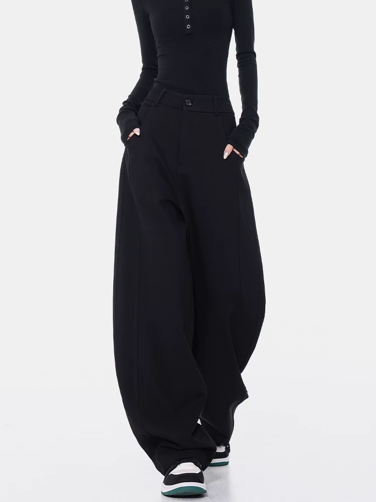 KEN STUDIO Xuân Thu Quần Scimitar đen Quần Scythe Suit Quần nữ dáng rộng Quần thường ngày Quần chuối Quần dài