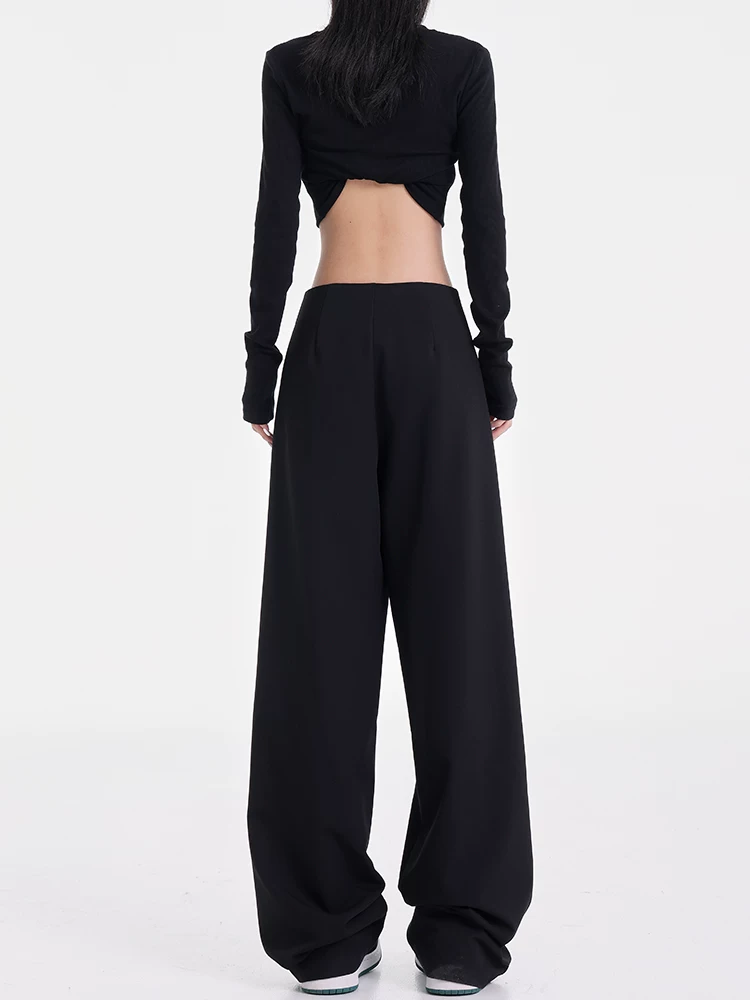 KEN STUDIO nguyên bản mùa xuân và mùa thu mới quần âu ống đứng màu đen đa năng thiết kế dáng rộng giảm béo quần âu