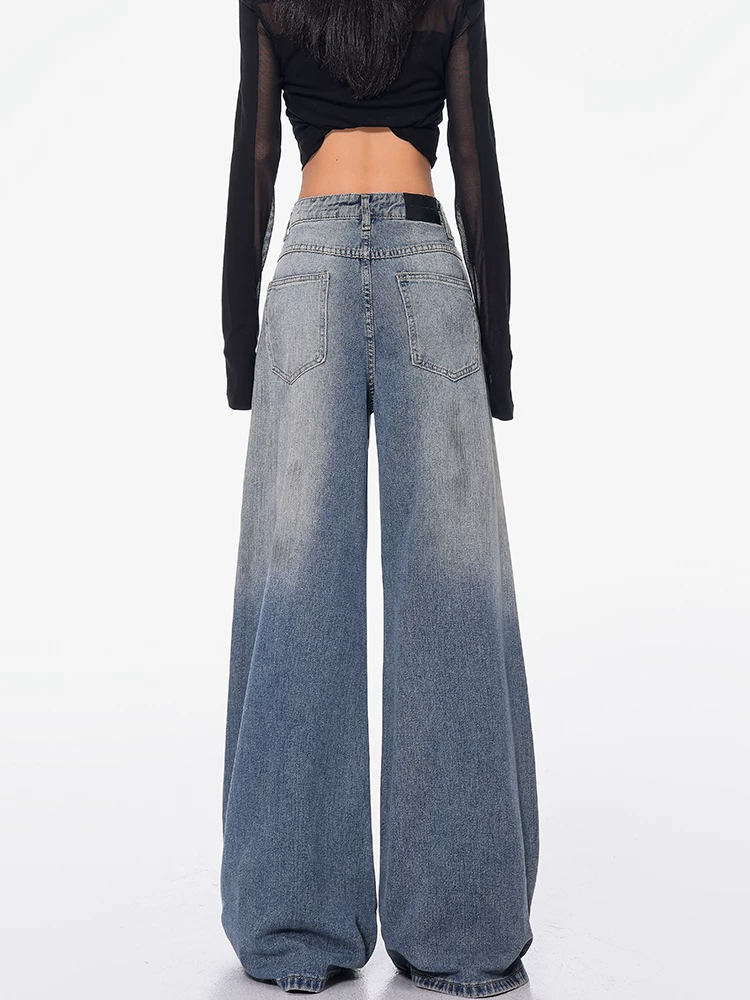 KEN STUDIO Xuân Thu Mới Xanh Dương Vintage gradient Quần Jean Nữ Cao Cấp Ống Rộng Quần Ống Suông Dài Đến Sàn