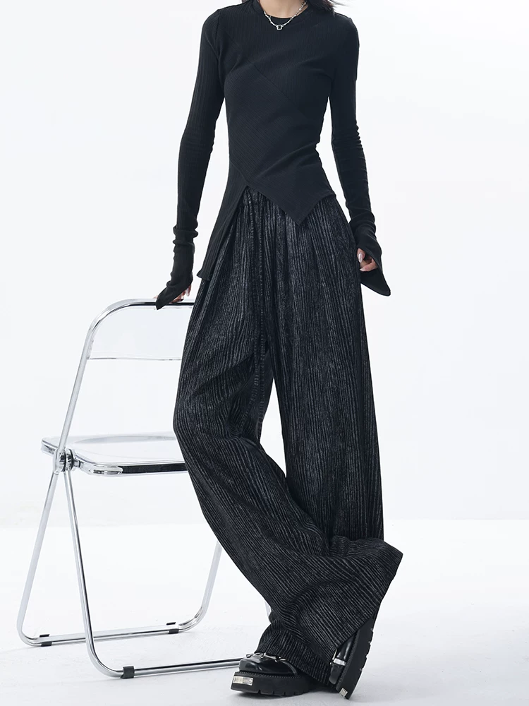 KEN STUDIO quần dài thường ngày mới thu đông dành cho nữ, dáng rộng, thon gọn eo, quần dài thiết kế họa tiết.