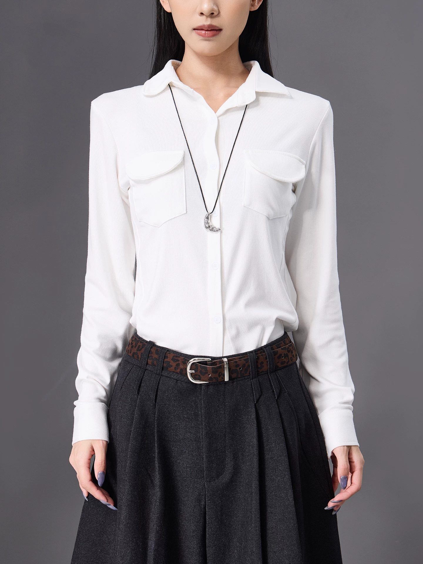 KEN STUDIO áo sơ mi dài tay cổ trắng mới mùa xuân thu dành cho nữ, vai thẳng, dáng rộng, dáng suông, áo thun đa năng