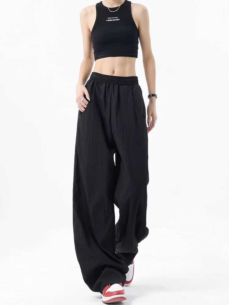 KEN STUDIO thiết kế độc đáo quần ống rộng mỏng dành cho nữ, quần ống rộng lưng thun co giãn mùa hè, quần chuối dáng rộng thông thường.