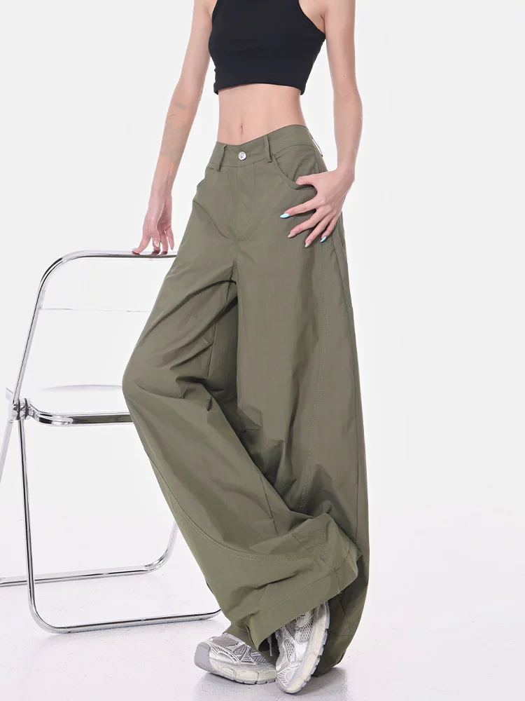 KEN STUDIO phong cách đường phố cay cay thiết kế quần cargo dáng rộng nữ mùa hè mới quần ống rộng lưng cao thẳng