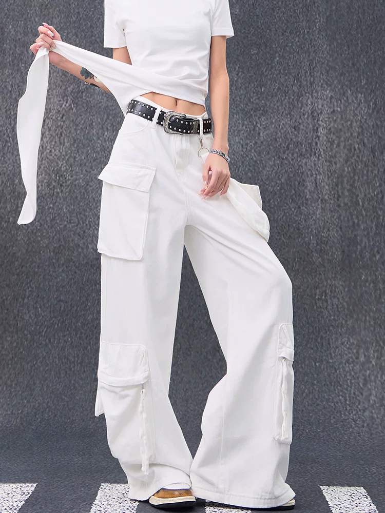 KEN STUDIO mùa hè mới quần cargo trắng nữ quần khiêu vũ nhạc jazz quần khiêu vũ đường phố quần rộng ống rộng