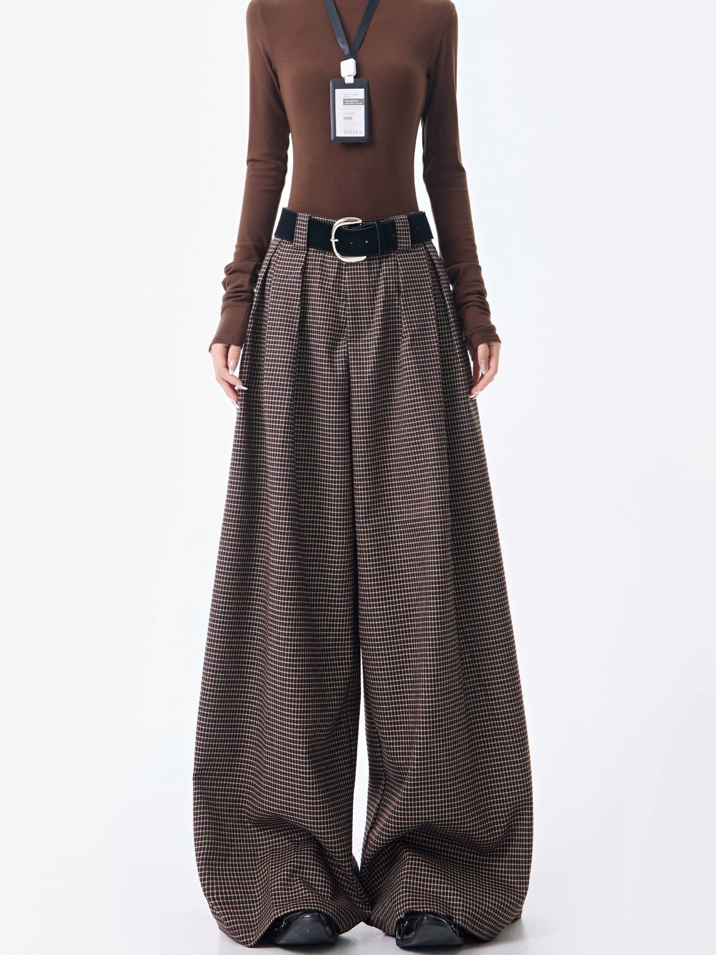 KEN STUDIO Thu Đông Mới Phong Cách Vintage Quần Kẻ Sọc Nữ Phong Cách Old Money Thiết Kế Quần Ống Rộng Dáng Rộng