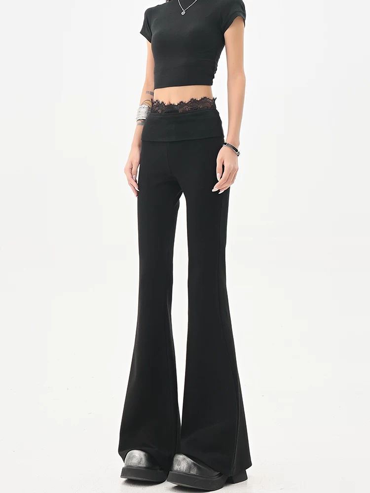 Quần âu viền ren đen KEN STUDIO dành cho nữ, quần ôm vừa vặn lưng cao mới mùa hè và mùa thu