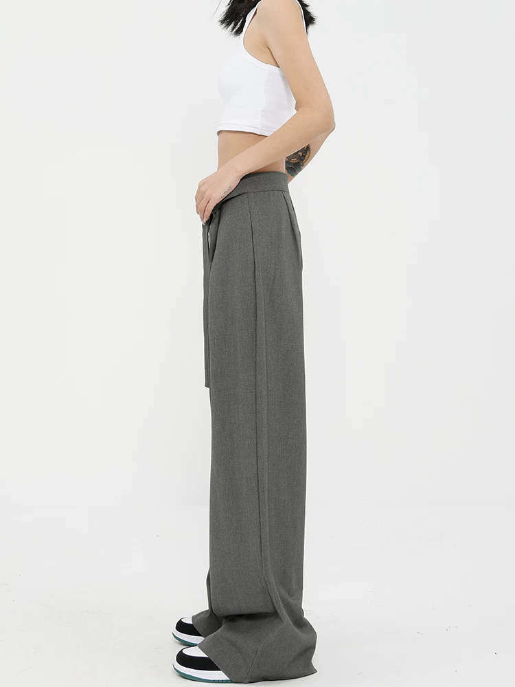 KEN STUDIO Quần âu ống đứng màu đen mới mùa xuân thu dành cho nữ, dáng rộng và bay bổng, quần ống rộng đa năng.