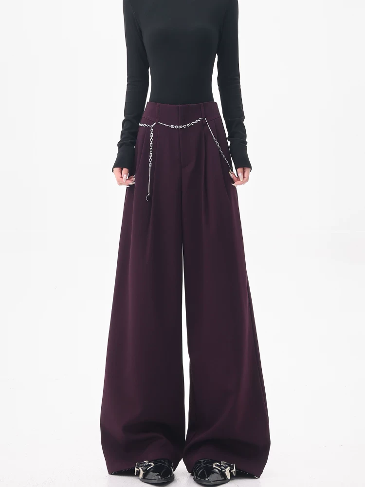 Quần tây ống rộng màu tím cao cấp của KEN STUDIO dành cho nữ, kiểu dáng mới mùa hè và mùa thu, quần dài dáng suông và tôn dáng