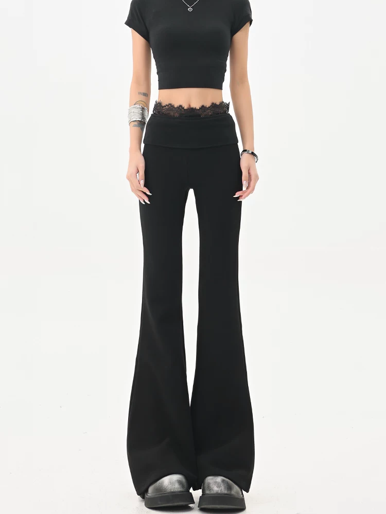 Quần âu viền ren đen KEN STUDIO dành cho nữ, quần ôm vừa vặn lưng cao mới mùa hè và mùa thu