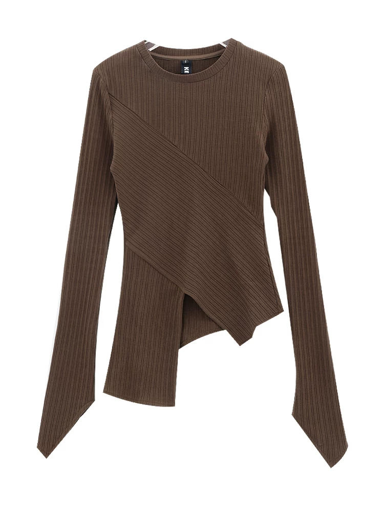 Áo thun dài tay thu đông mới lấy cảm hứng từ thiết kế của KEN STUDIO dành cho nữ, áo dệt kim ôm sát dáng suông không đều, áo lót.