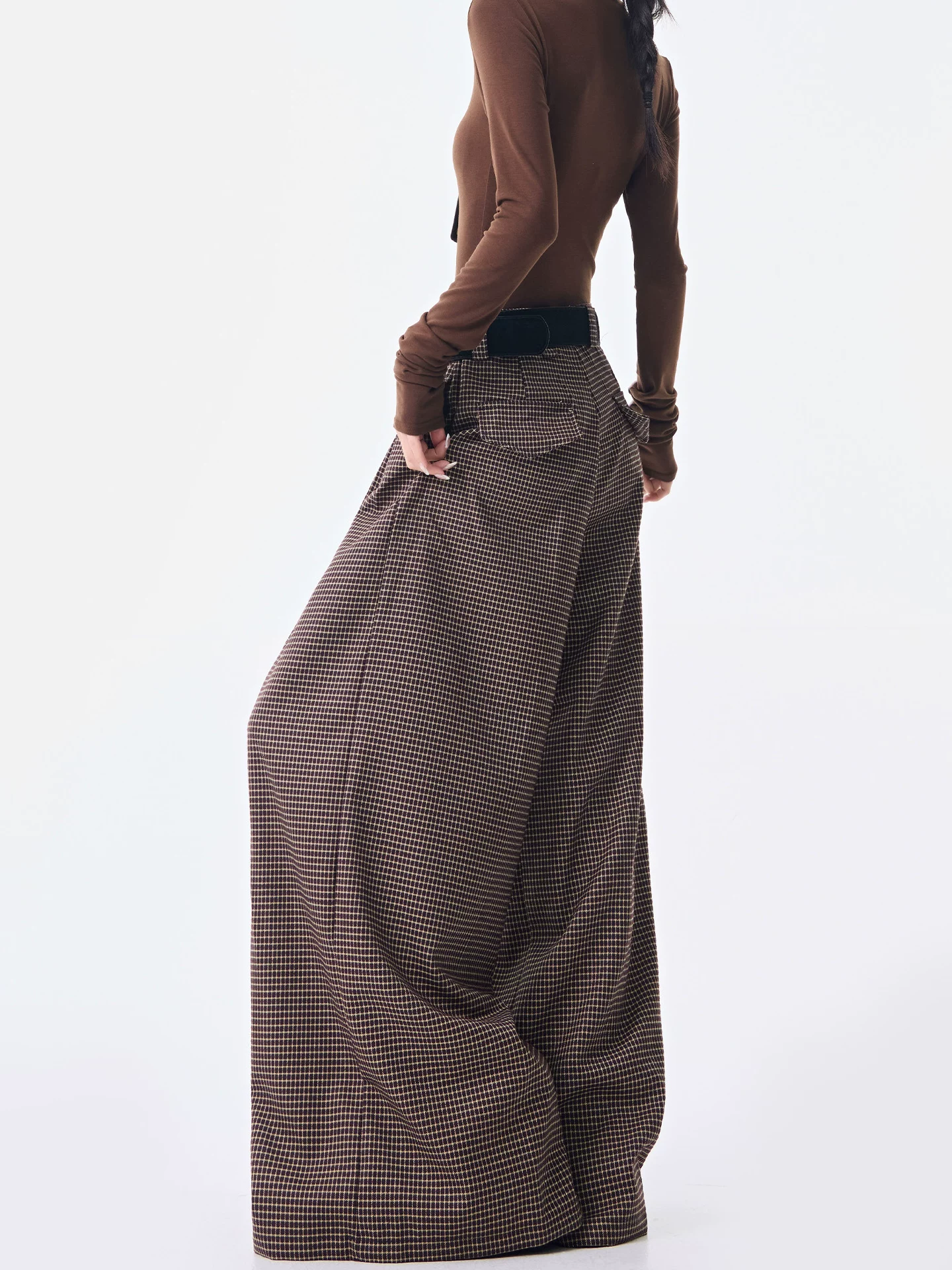 KEN STUDIO Thu Đông Mới Phong Cách Vintage Quần Kẻ Sọc Nữ Phong Cách Old Money Thiết Kế Quần Ống Rộng Dáng Rộng