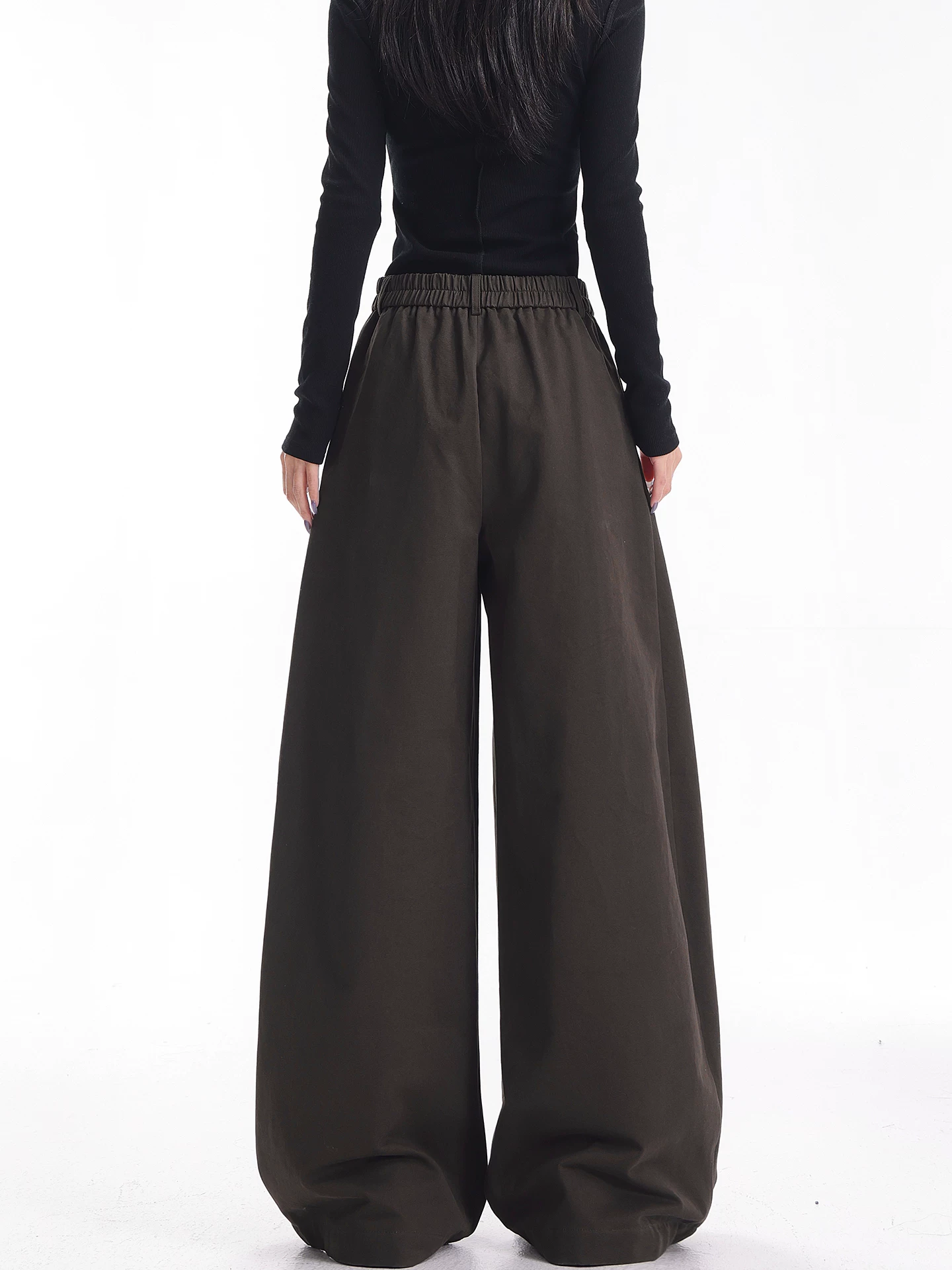 KEN STUDIO Quần tây ống rộng xếp ly màu cà phê mới thu đông dành cho nữ, quần dài dáng rộng, dáng rộng, đa năng, quần dài