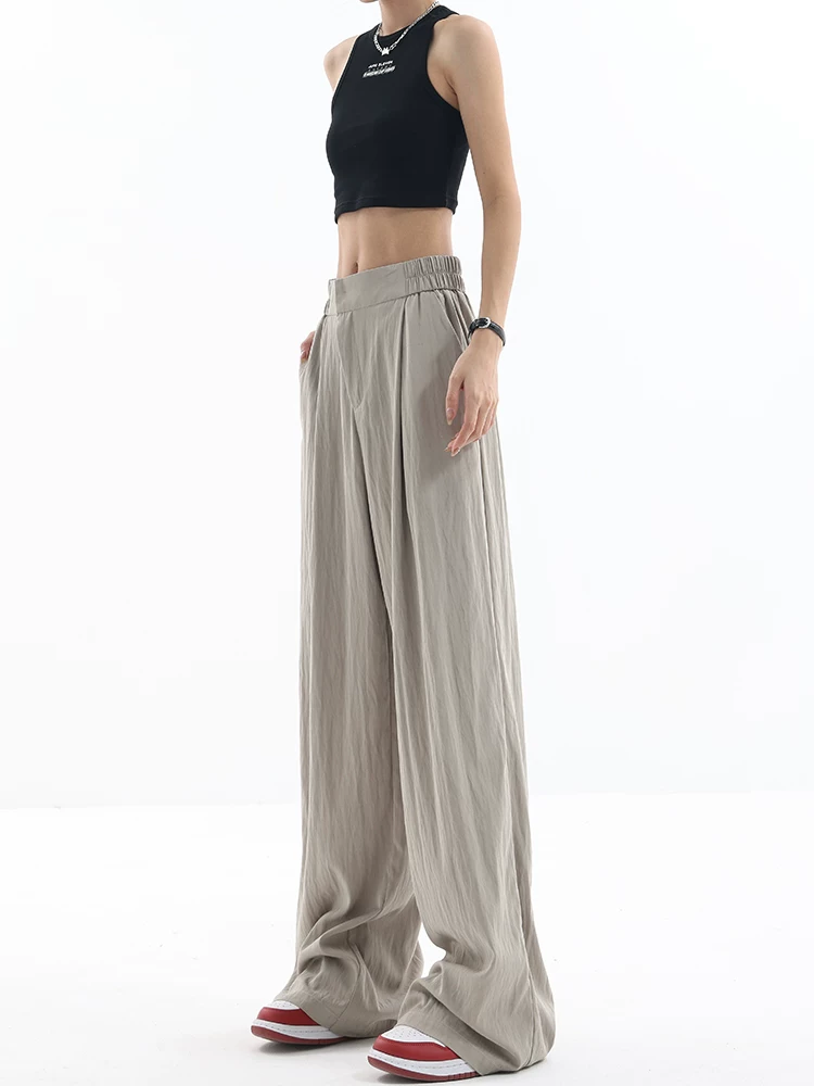 Quần dài lụa băng siêu mềm mùa hè của KEN STUDIO dành cho nữ với thiết kế lưng thun, quần ống rộng dáng rộng