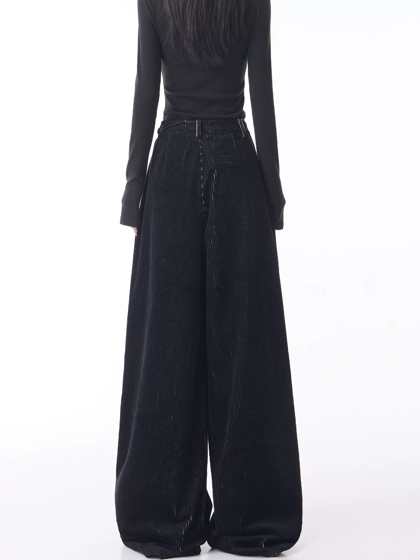 KEN STUDIO quần ống rộng vải nhung cổ điển mới mùa thu đông dành cho nữ, quần cạp cao, dáng rộng, dáng suông, quần dài đến sàn